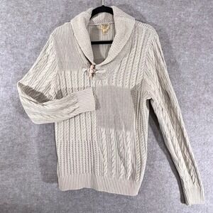 Tre Vero Three Truths Sweater Mens Medium Beige Cable Knit Toggle Shawl Coastal
